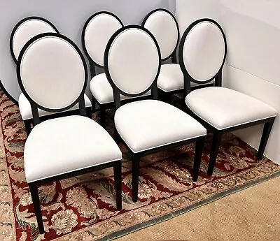 Coveted Set Of 6 Restoration Hardware Linen Oval Back Dining Chairs • $2895