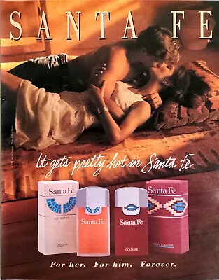 1991 Santa Fe Cologne Men Women Hot Couple Making Out Print Ad • $13.49