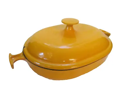 Vintage Le Creuset Enzo Mari La Mama Yellow #25 Oval Baking Oven & Lid HTF 70s • $249