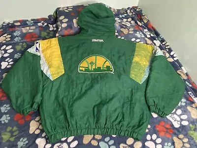 Vintage 90s Seattle SuperSonics Sonics Starter Jacket Hood Mens XL Rare Kemp NBA • $220