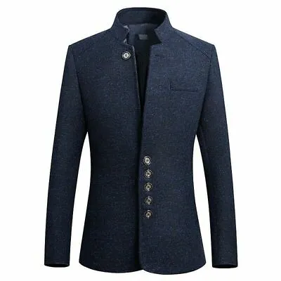 Mens Single Breaste Stand Collar Jacket Chinese Tunic Suit Business Blazer Coat • £51.59