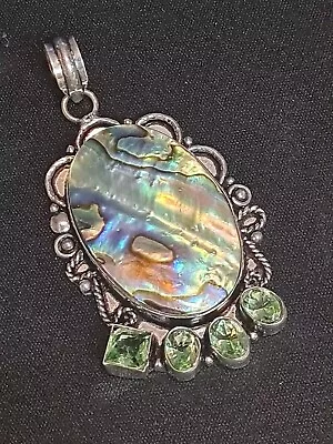 Abalone Shell & Peridot Gemstone 925 Silver Pendant. Absolutely Stunning! 2836 • £26