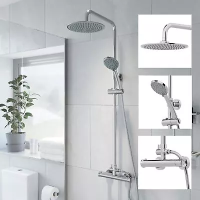 £62.97 • Buy Bathroom Shower Mixer Thermostatic Set Twin Head Chrome Exposed Valve Round Set