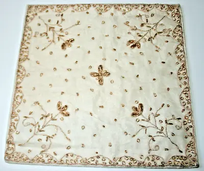 80s VINTAGE LIBERTY LONDON Cushion Cover Gold Embroidery/Beads Hand-Embellished • £19.99