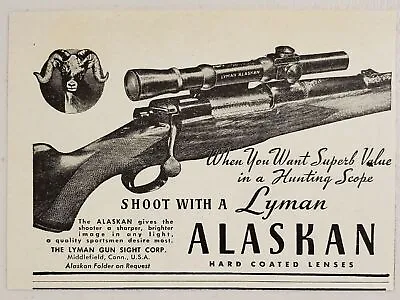 1947 Print Ad Lyman Alaskan Rifle Scopes Big Horn Sheep MiddlefieldConnecticut • $8.98