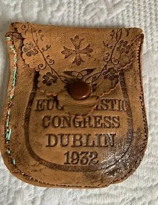 Vintage Eucharistic Congress Dublin 1932 Rosary In Tan Leather Pouch • $75