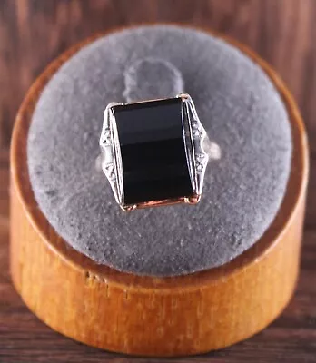 ESTATE Vintage Domed Faceted Black Onyx Ring 10K Yellow Gold Size 6.5 • $99.95