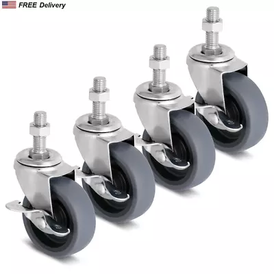 Caster Wheels 3 Inch Heavy Duty Housing Steel 4 Pack Locking Swivel Stem Casters • $21.99