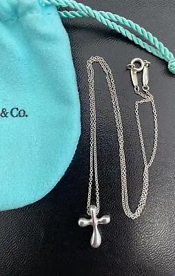 Tiffany & Co Sterling Silver 925 Elsa Peretti Small Cross Pendant 16  Necklace • $129