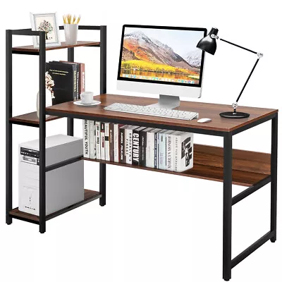 59  Computer Desk Home Office Workstation 4-Tier Storage Shelves Walnut • $99.99