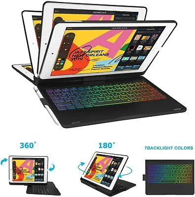 For IPad 9th/8th/7th Gen 2021 10.2  Case Stand With 360 Rotate Backlit Keyboard • £15.19