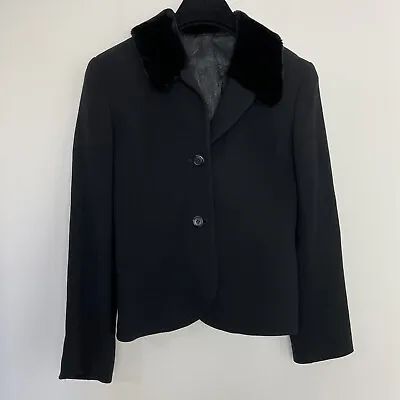 Marilyn Anselm Design For Hobbs Black Fur Collared Jacket Wool UK 8 Made In UK • £17.95