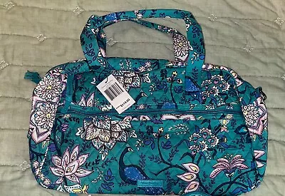 Vera Bradley Compact Traveler Quilted Cotton Duffel Bag Teal Blue PEACOCK GARDEN • $46.46
