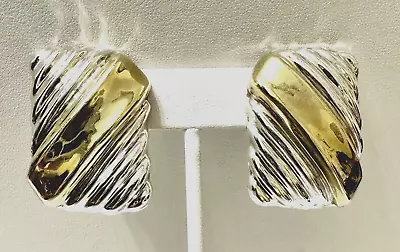 Taxco Sterling Silver & Gold Vermeil Accent Modern Clip On Earrings 1.5  X 1  • $49.99