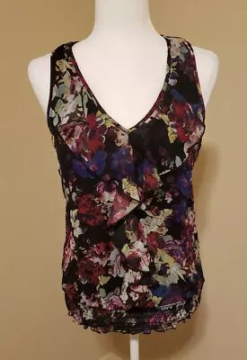 Maurices Women's Black Floral Lace Overlay Sleeveless Ruffle Racerback Tank S M • $13.99