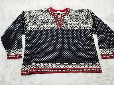 L.L. Bean Christmas Fair Isle 100% Cotton Pullover Button Sweater 1X Nordic UF38 • $39.95