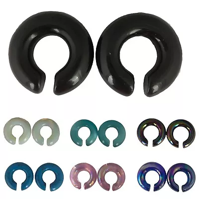 Pair Of Stone/Glass Hoops Plugs Tunnels Ear Weights Round Organic • $22.49