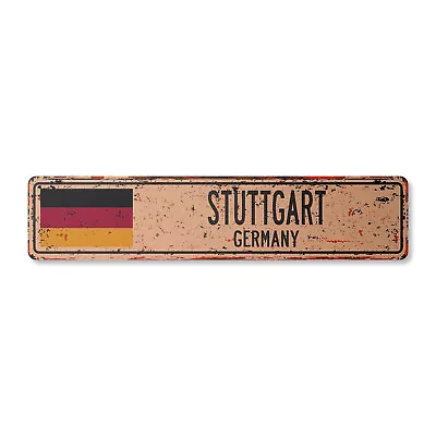 STUTTGART GERMANY Vintage Street Sign German Flag City Country Road Wall Rustic • $13.99