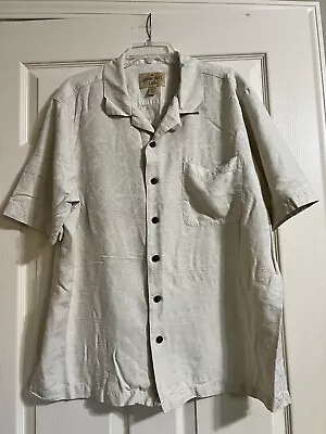 Havana Jacks Cafe 100% Silk Tropical Men’s Cream Button Front Short Sleeve-XL • $25