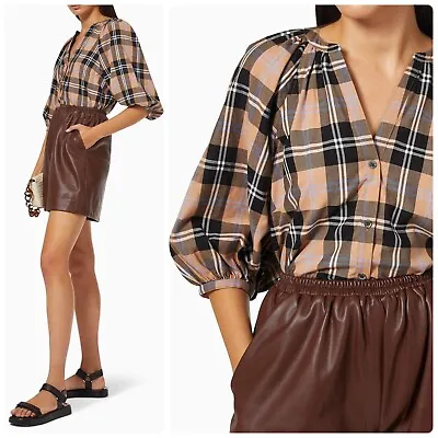 $149.99 • Buy STAUD NWT $225 Dill Gingham Check Cotton Twill Button-Up Top In Camel Plaid, XL
