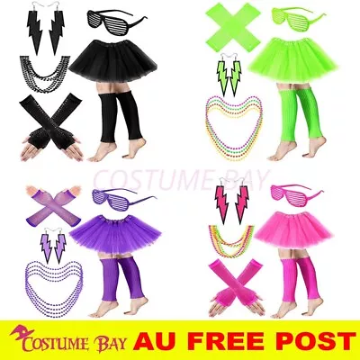 Womens Neon 80s Tutu Skirt Fancy Dress 6pcs Accessories Set Themed Party Costume • $22.95