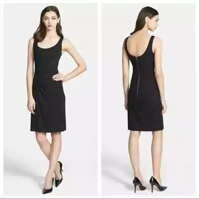 Milly Tucked Ruched Front Jersey Sheath Dress Black Size Medium Gathered Classic • $40