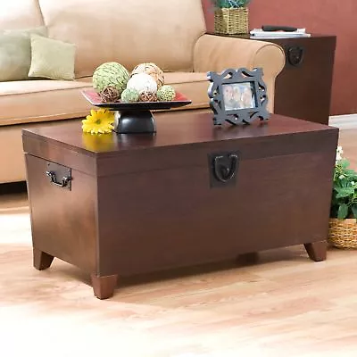 Rustic Trunk Cocktail Coffee Table W/Handles & Feet ~ Brown Wood Footed Storage  • $236.60