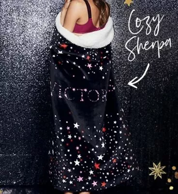 $39.95 • Buy $68 Victoria's Secret Sherpa Blanket Fashion Show Black Stars Print