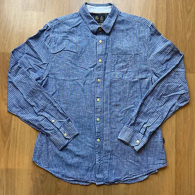 MUSTO Men’s Long Sleeve Shirt Size L Large Cotton Blue Striped READ DESCRIPTION • £15.75