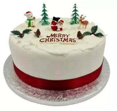 £4.99 • Buy 10 Piece SET Merry Christmas Cake Decorations Yule Log Cupcake Toppers 
