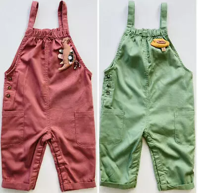 Girls Playsuit Rose Or Green / Bird Or Dinosaur Dungarees 3M To 7 Years Rrp £21 • £11.99