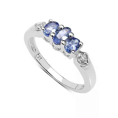 Small Sterling Silver 3 Stone Tanzanite Engagement Ring Size Hijklmnopqrstuv • £32.99