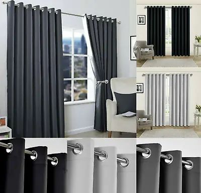 £11.99 • Buy Blackout Eyelet Curtains Black Out Thermal Ring Top Ready Made Curtain Pair UK