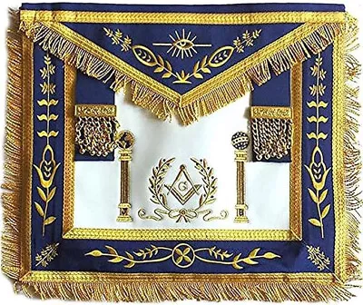 Navy Blue Apron Master Mason Square G & Pillars Freemasons Golden Fringe • $59.90
