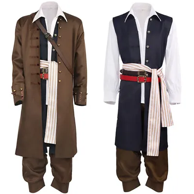 Pirates Of The Caribbean Jack Sparrow Cosplay Halloween Costume Suit Coat Jacket • £90.68