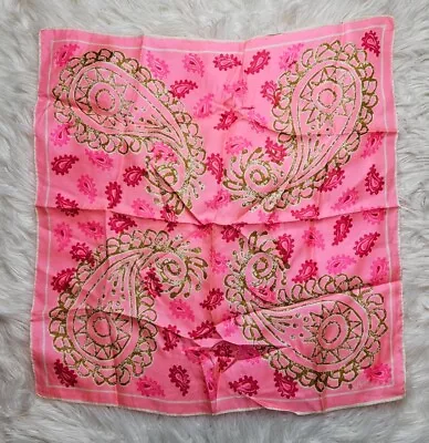 Vera Neumann Vintage Square Scarf 100% Silk Pink Paisley 22 X22  • $25