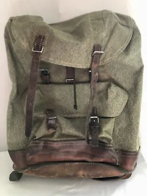 Vintage Swiss Army Military Canvas & Leather Rucksack Backpack • $225