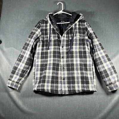 Prana Mens Jacket Black White Plaid Snap Closure Hooded Long Sleeve Size M • $22.32