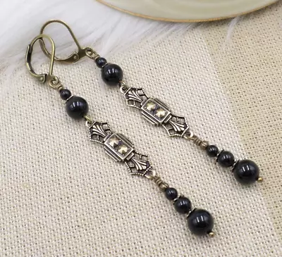 Long Slender Black Pearl Art Deco Earrings Mourning Jewelry Flapper Black Tie • $20