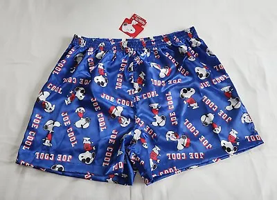 Peanuts Snoopy Mens Joe Cool Blue Printed Satin Boxer Shorts Size L New • $29.95