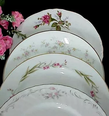 Vintage Mismatched China Dessert Plates (4) Gold Silver Bands 6 1/2  Pinks   • $15.99