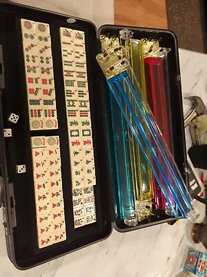 Vintage Mahjong Set With 152 Tiles 4 Lucite Trays & Locking Case • $60