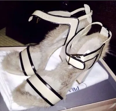 Authentic Prada Miu Miu Mink Fur Enamel Strap Shoes 2009 Collection.(Ret. 3899$) • $399