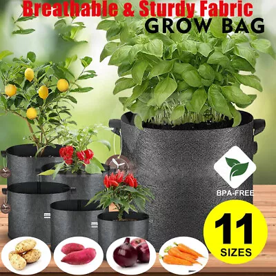 Up To 10 Plant Grow Bag Potato Fabric Pots Grow Bags Handles 3 5 7 10 Gallon • $4.99