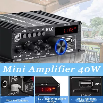 AK380 Audio Amplifier Power Amplifier Home Audio Amp Mini Amplifier W/ Bluetooth • £19.90
