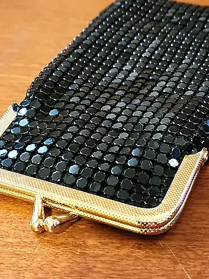 VTG Metallic Black Mesh Coin Wallet Gold Clasp Cigarette Case 70s 80s Retro Soft • $12.25