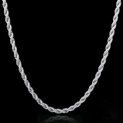 2MM Solid 925 Sterling Silver Plated Italian DIAMOND CUT ROPE CHAIN Necklace • $7.99