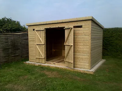 14x8FT PENT ROOF SUMMERHOUSE DOUBLE DOORS GARDEN TIMBER SHED 2 SECURITY WINDOWS • £2087