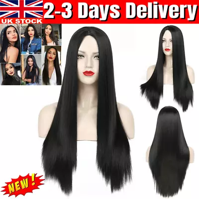 75CM Long Straight Black Cosplay Fashion Wig Womens Full Wig Heat Resistant UK • £8.89