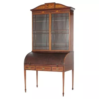 Antique George III Hepplewhite Inlaid Mahogany Roll Top Secretary Desk C1820 • $11600